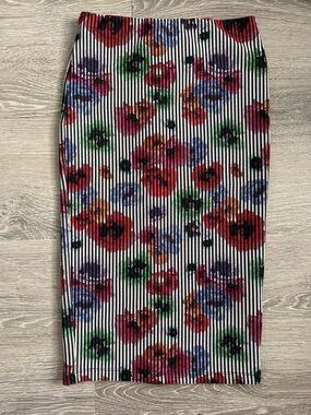 Zara Multicolor Floral Stripe Pencil Skirt, Size S